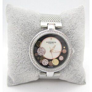 Women Akribos XXIV Diamond Quartz WR Analog 38mm Dial Causal Round Watch (F689)